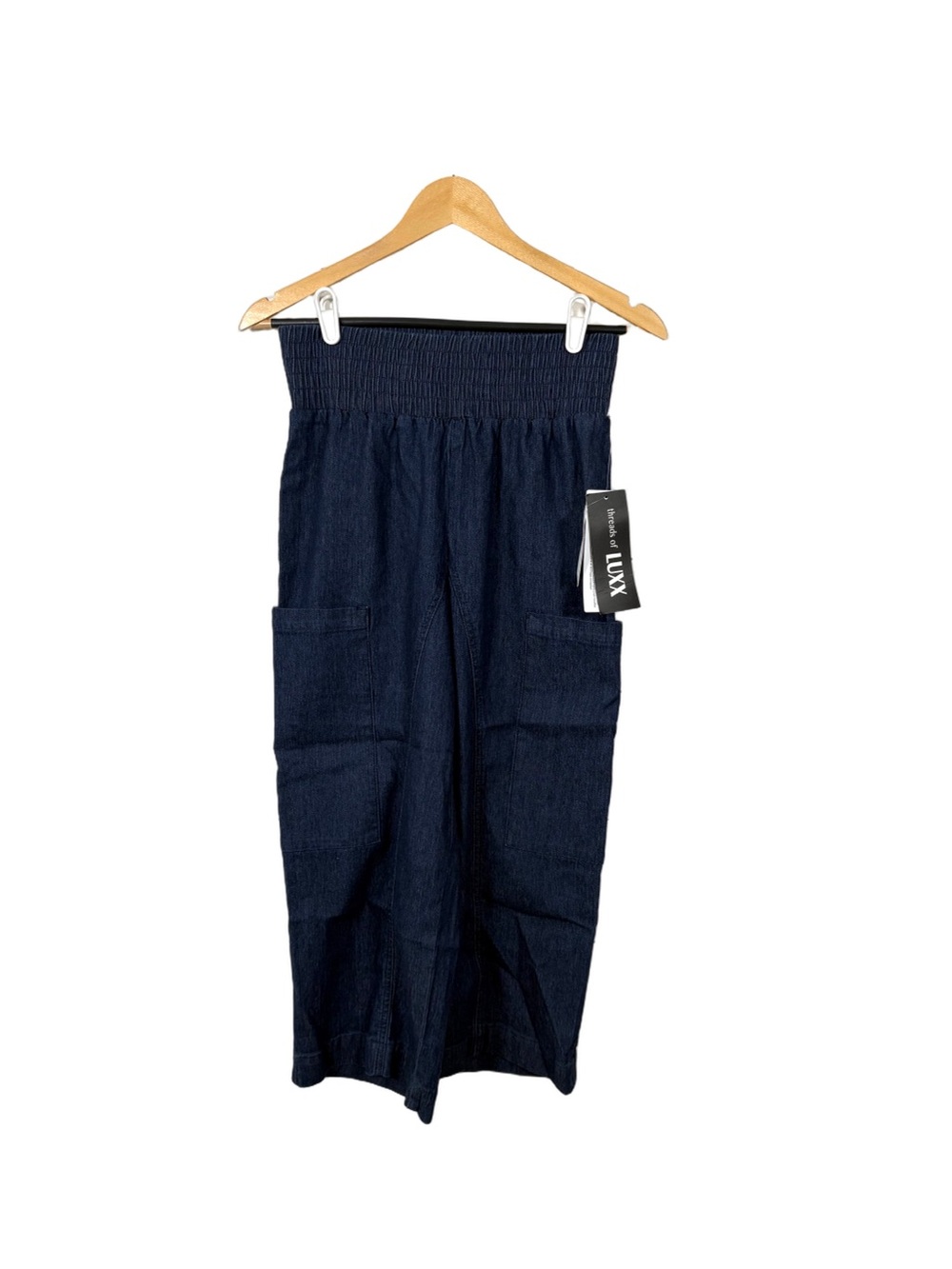 Threads of Luxx Smocked Denim Cargo Pants Juniors S Indigo Wide Leg NWT